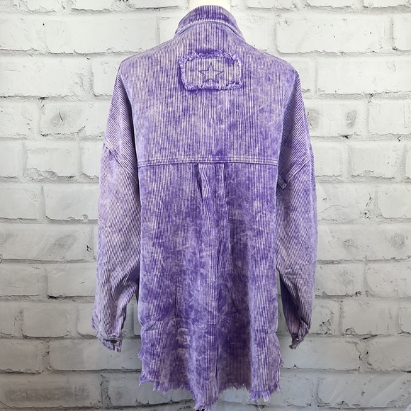 POL High-Low Relaxed Fit Corduroy Button Down Jacket Royal Purple - Picture 6 of 13